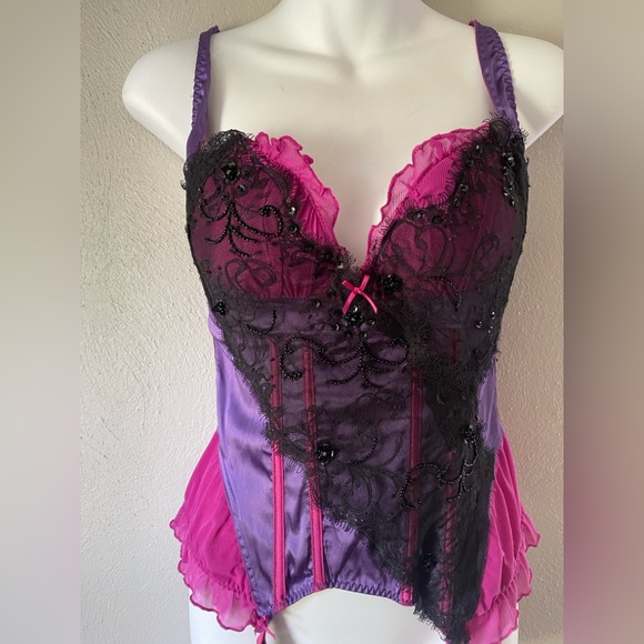 Valerie Stevens Purple and Pink Lace beaded Bustier - Picture 1 of 5